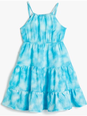 Koton Midi Elbise Askılı Batik Desenli Katlı