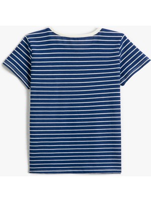 Koton Çizgili Tişört Basılı Kısa Kollu Bisiklet Yaka Pamuklu
