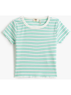 Koton Crop Tişört Dar Kalıp Kısa Kollu Bisiklet Yaka Pamuklu