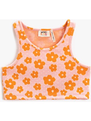 Koton Crop Üst Çiçekli Kolsuz Yuvarlak Yaka Dar Kalıp