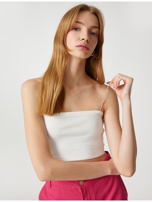 Koton Crop Fitilli Atlet Parlak Taşlı İnce Askılı