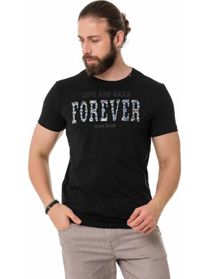 Cipo & Baxx CT736 Parlak Kabartmalı Siyah Tişört