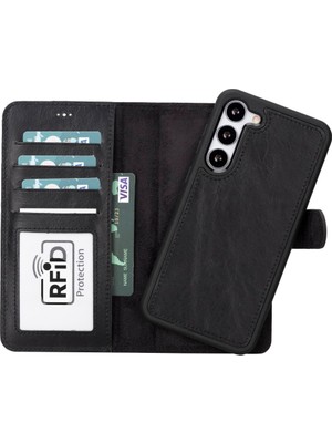 PLM Samsung Galaxy S23 Plus Uyumlu Deri Cüzdanlı Kılıf Rst1 Siyah