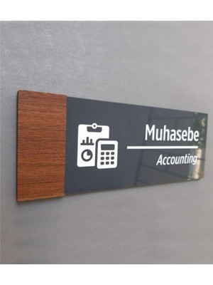 Dekokonsept Wooden Serisi Muhasebe Yönlendirme Tabelası Antrasit Pleksi 24 x 9 cm