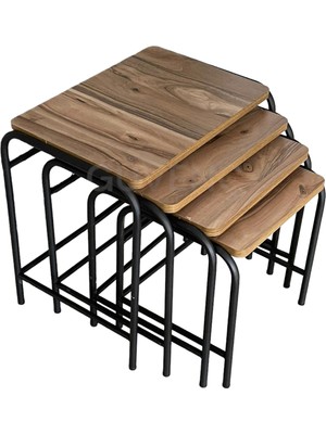 Güvenç Zigon Sehpa Metal Siyah Ayaklı Ceviz Desen