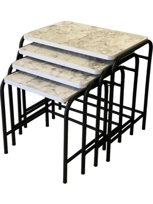 Güvenç Zigon Sehpa Metal Siyah Ayaklı Beyaz Mermer Desen