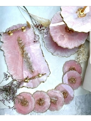 Sultan Tasarım Epoksi Güzelliği Çeyiz Seti Bardak Altlığı Sunumluk Katlı Kurabiyelik Tepsi Seti