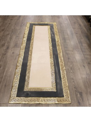 Dericibey Krem Antrasit Gold Bordürlü Peluş Halı 80 x 150 cm