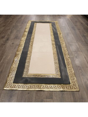 Dericibey Krem Antrasit Gold Bordürlü Peluş Halı 80 x 150 cm