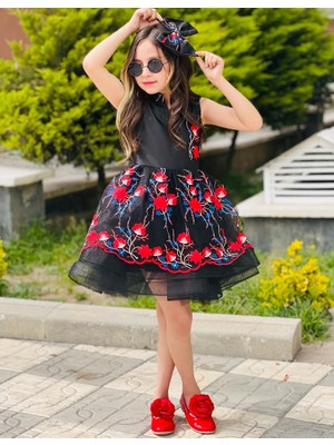 Burçak Butik Tokalı Astarlı Kız Çocuk Çiçek Nakışlı Abiye Elbise ( Bir Beden Büyük Tercih Edilebilir )