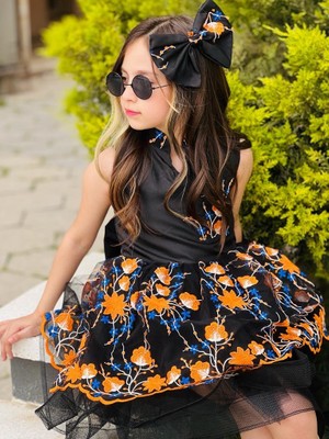 Burçak Butik Tokalı Astarlı Kız Çocuk Çiçek Nakışlı Abiye Elbise ( Bir Beden Büyük Tercih Edilebilir )