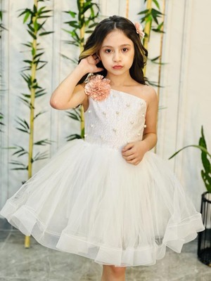 Burçak Butik Tek Kol Beyaz Renk Şık Abiye Elbise