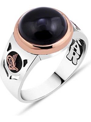 Amberkan Kapşon Kesim Siyah Oniks Taşlı Erkek Yüzük