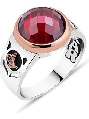 Amberkan Kırmızı Zirkon Taşlı Erkek Yüzük