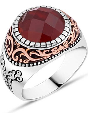 Amberkan Kırmızı Zirkon Taşlı Erkek Yüzük