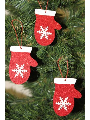 Kullan At Market Yılbaşı Mini Eldiven Simli Eva Ağaç ve Hediye Süsü 7X7CM 6lı