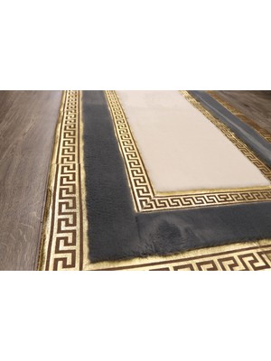 Dericibey Gold Varaklı Gri & Krem Peluş Halı 80 x 150 cm