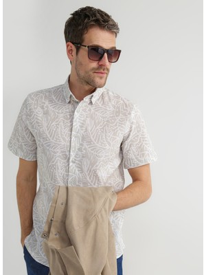 Fabrika Bej Erkek Kısa Kollu Gömlek NINO
