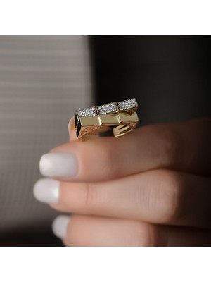 Engingold 14K Altın Taşlı Geometrik Yüzük