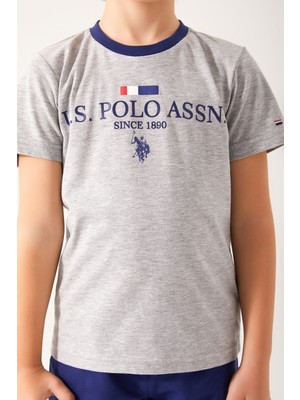 U.S. Polo Assn. Light Coffee Written Gri Melanj Erkek Çocuk Bermuda Takım