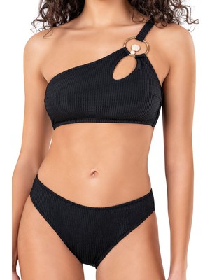 Endeep Kadın Cut Out Detaylı Dokulu Siyah Bikini Takımı