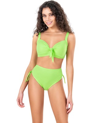 Endeep Kadın Fiyonk Detaylı Yeşil Büyük Beden Bikini Takımı