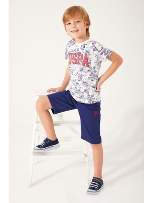 U.S. Polo Assn. Krem Çiçek Desenli Erkek Çocuk Bermuda Takım Rahat Kesim Özellikli