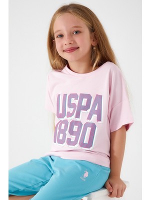 U.S. Polo Assn. Point Detail Toz Pembe Kız Çocuk Kapri Takım