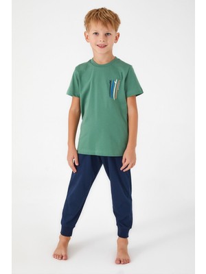 RolyPoly Afterwave Koyu Yeşil Erkek Çocuk Kısa Kol Pijama Takım