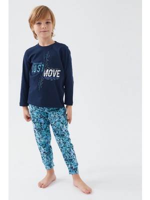 RolyPoly Move Running Faster Lacivert Erkek Çocuk Kısa Kol Pijama Takım