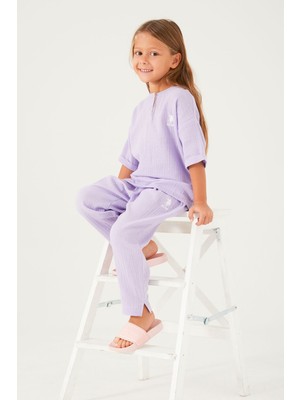 U.S. Polo Assn.  Thin Strip Lila Kız Çocuk Kısa Kol Pijama Takım