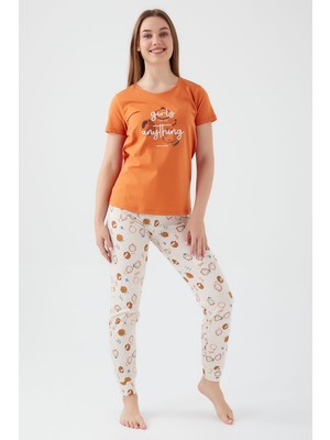 Pierre Cardin Girls Can Do Turuncu Kadın Kısa Kol Pijama Takım