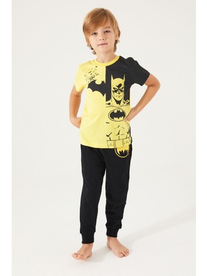 Batman Yellow Batman Sarı Erkek Çocuk Kısa Kol Pijama Takım