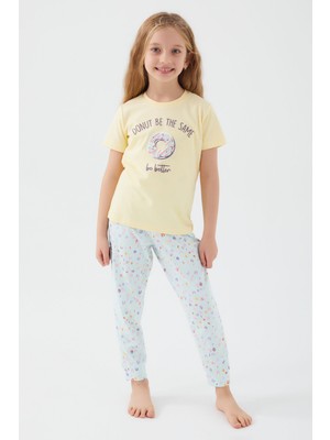 RolyPoly Donut Pattern Açık Sarı Kız Çocuk Kısa Kol Pijama Takım