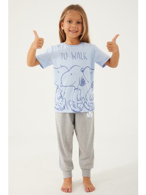 Snoopy To Walk Mavi Kız Çocuk Kısa Kol Pijama Takım
