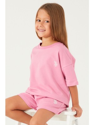 U.s. Polo Assn Plain Open Naive Toz Pembe Kız Çocuk Şort Takım