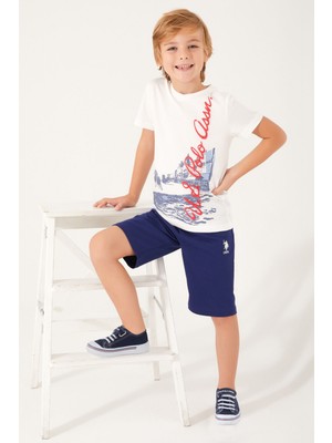 U.S. Polo Assn. Picture Signature Detail Beyaz Erkek Çocuk Bermuda Takım