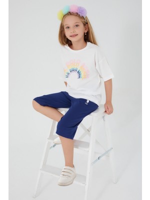 U.S. Polo Assn. Inclined Writings Krem Kız Çocuk Kapri Takım