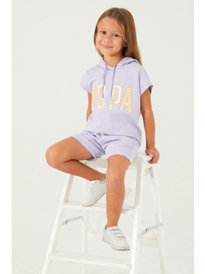 U.S. Polo Assn. The Hat Is Detailed Lila Kız Çocuk Şort Takım