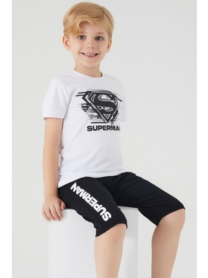 Superman Hero Superman Beyaz Erkek Çocuk Kapri Takım