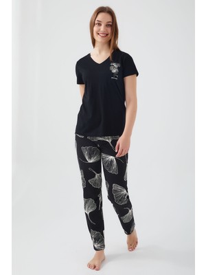 Pierre Cardin Wanderful Siyah Kadın Kısa Kol Pijama Takım