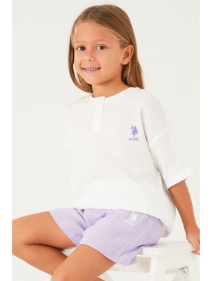 U.S. Polo Assn. Tiny Line Detail Beyaz Kız Çocuk Şort Takım