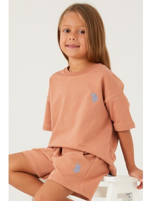 U.S. Polo Assn. Plain Open Naive Açık Kahve Kız Çocuk Şort Takım
