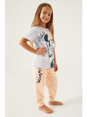 Minnie Mouse Candy Minnie Gri Kız Çocuk Kısa Kol Pijama Takım