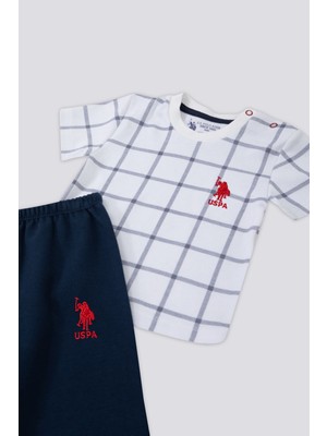 U.S. Polo Assn. Square Line Pattern Krem Bebek T-shirt Takım