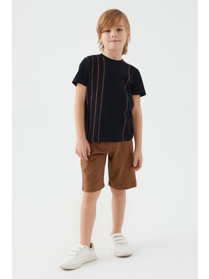 Arnetta Vertical Stripes Siyah Erkek Çocuk Bermuda Takım