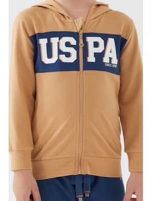 U.S. Polo Assn. Zipper Detail Camel Kahverengi Erkek Çocuk Bermuda Takım