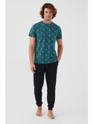 Arnetta Palm Tree Yeşil Erkek Kısa Kol Pijama Takım