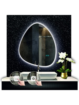 Dnr-Mirror 80 cm Çapındabuğu Çözücülü Dokunmatik Ledli Makyaj Aynalı Kumlamalı Asimetrik Banyo Aynası