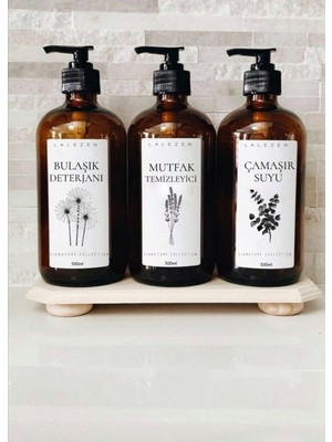 Lalezen Amber Çiçekli Bulaşık Mutfak Çamaşır Suyu Etiketli Plastik Şişe 500 Ml (Fisfis Başlık Hediyeli)